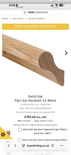 Oak pigs ear handrail - pigs,