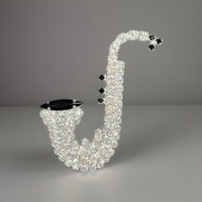 Vintage Saxophone Brooch Pin Saxophone Clear & Black Crystal Rhinestones