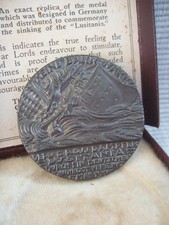The "Lusitania" Medal Issued in England  Boxed