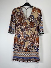Linea Tesini Tunic Dress Womens Size 12 Brown Floral Print Long Sleeve
