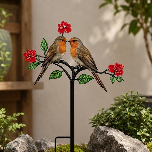 Metal bird pot stake decor - stake,