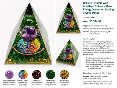 Pyramid with amethyst yin yang - pyramid,