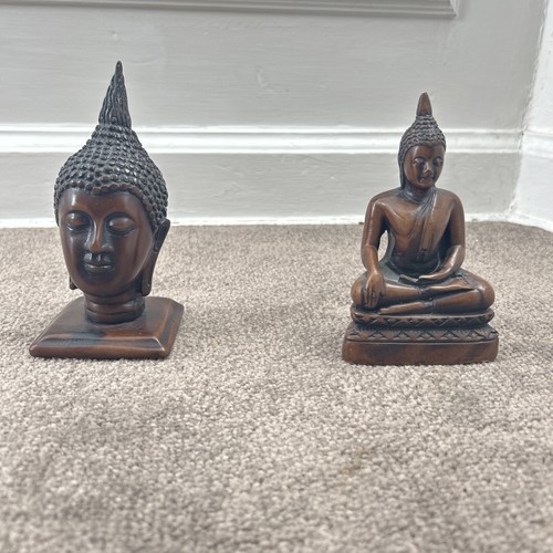 Two hand carved buddhas - two, from