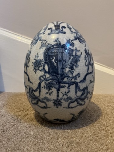 Vintage blue white ceramic egg - vintage,
