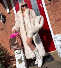 REAL BLUE FOX FUR CHEVRON COAT