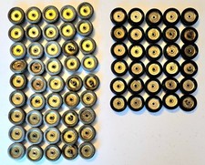 Meccano Parts 75 x 1 inch original brass pulleys with tyres - C22