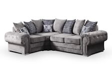 Grey Woven Fabric Corner Sofa Left or Right Venecia Free Delivery - Black Friday