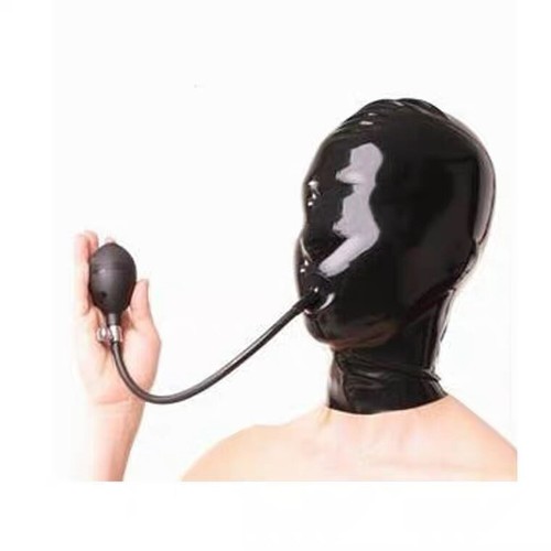 Latex hood with inflatable gag - latex,