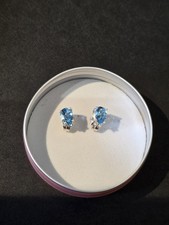 6x4mm Genuine Pear Swiss Blue Topaz Gemstones In  Sterling Silver Stud Earrings