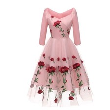 Floral Rose Embroidered Midi