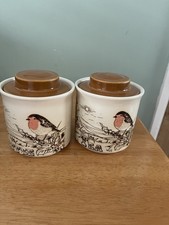 Ashdale Pottery Storage Jars Red Robin Design, Pair, for Country Cottage