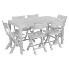 White Garden Plastic Patio Dining Large Table & Folding Chairs Outdoor Furniture
