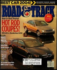 APRIL 2004 ROAD & TRACK MAGAZINE BMW 645Ci VS MERCEDES-BENZ CLK500, BMW 530i