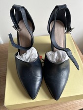 Next Navy Leather Block Heel