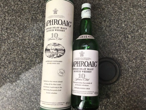 Laphroaig whiskey bottle and - laphroaig,