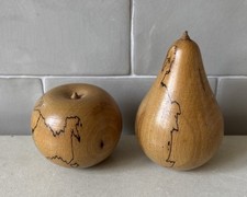 Hand-turned Wooden Fruit - Apple And Pear. Nice Decorative Examples.