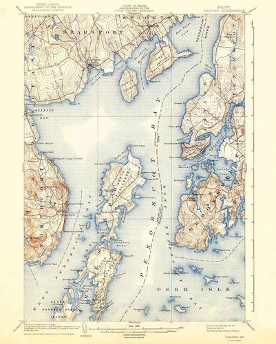 1904 topo map castine maine - map, of