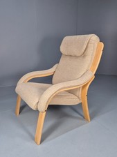 Vintage Danish 1980s Bentwood and Wool Lounge Chair Retro Modern EB9251a MBEN