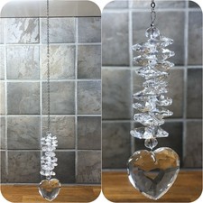 HANGING HEART CRYSTAL CASCADE SUNCATCHER Clear Lead Glass Decoration Pendant BN