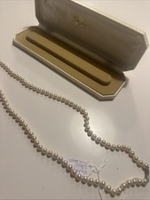 Lotus Vintage Long Pearl Necklace In Box Vg Knitted Between Each Pearl 925 Clasp