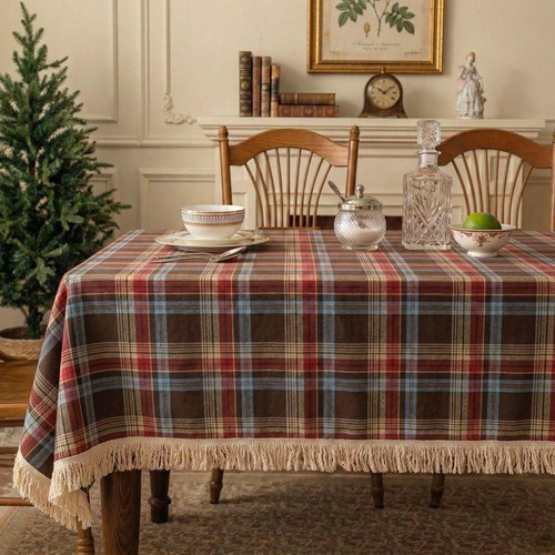 Plaid tablecloth with tassels - plaid,