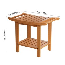 Shower Bench Waterproof Pine Wooden Chair Shower Stool with Shelf for Bathroom