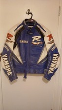 Yamaha R Racing Leather Motorcycle Jacket Blue and White, Size Medium