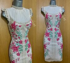 Karen Millen UK 10 Nude Floral Embroidered Lace Cocktail Royal Ascot Mini Dress 
