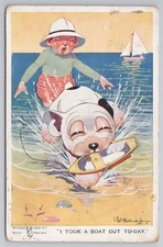 Bonzo dog postcard 'I Took a Boat Out To-day' G.E. Studdy Valentine 1926