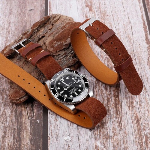 Brown suede leather nato watch - leather,
