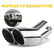 Universal Twin Double Exhaust Tip Trim Pipe Tail Muffler Stainless Steel Chrome-