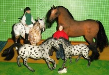 Custom CM model flocked horses for dolls house with figure, Julip rider, cat
