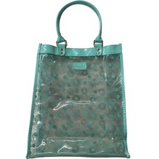 Harrods PVC Shopping Bag Clear Aqua Floral Print Tote Top Handles Transparent