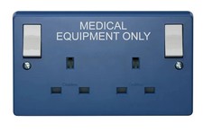 Medical Equipment Switched Socket, 2 Gang, Double Pole, 13A, Blue - CMA637BL