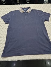 Aquascutum Mens Blue Check Collar  Casual Polo Shirt Top Size XL 