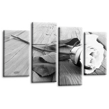 Floral Wall Art White Rose Living Room Framed Split Canvas Picture Flower Print