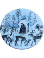 A. Alariesto Arabia Finland Decorative Plate Reindeer Keeper in Winter Vintage