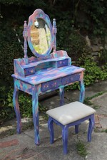 upcycled handpainted colourful floral distressed vanity table set