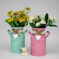 Vintage Shabby Chic Flower Vase Tin Pitcher Jug Metal Wedding Home Decor