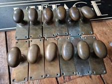 ANTIQUE Vintage OLD reclaimed brass oval Door knobs Handles push pull 