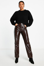 Vero Moda Womens Vinyl High Rise Straight Leg Trousers In Brown RRP £45