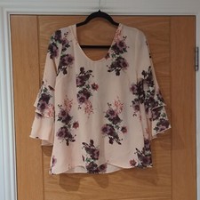 Peacocks ladies Pink chiffon blouse floral print UK 14