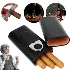 Portable Leather Humidor Box Cigar Storage Case Pouch Travel For 3 Cigar Gift UK