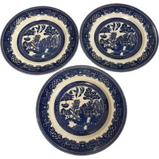 Myott Old Willow Pattern Blue and White Dinner Plates Set of 3