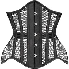 Women Heavy Duty Steel Boned Under Bust Corset Waist Training Black Mesh Corsets
