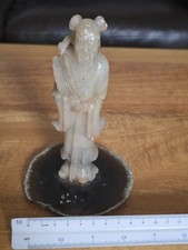 Vintage Chinese Carved Soapstone Figure on Agate Base – Immortal Scholar