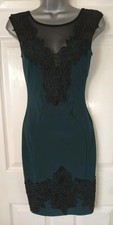 Ladies Lipsy Dark Teal Green Bodycon Lace Evening  Dress Size 8