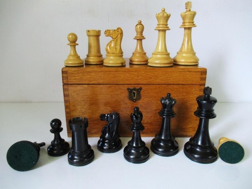 Antique weighted chess set - antique,