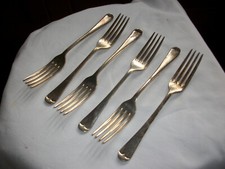 Six 6 Vintage Forks EPNS Silver Plate Rattail Pattern