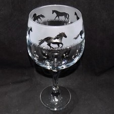 Hand etched HORSE gin glass &